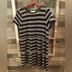Loft Grey and Black Striped Dress